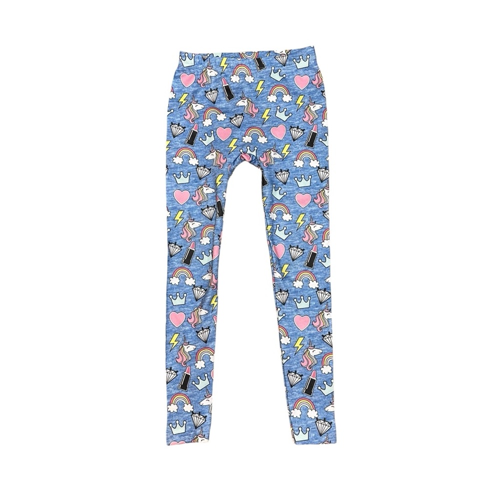 Capelli Girls Fleece Lined Leggings Blue Rainbow Unicorn Print Size S/M